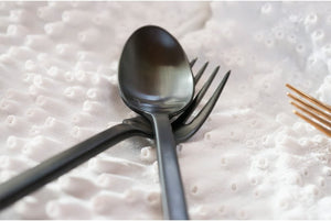 Fortessa - 8" Arezzo Brushed Black Titan PVD Stainless Steel Dessert Spoons Set of 12 - 1.6B.165.00.011