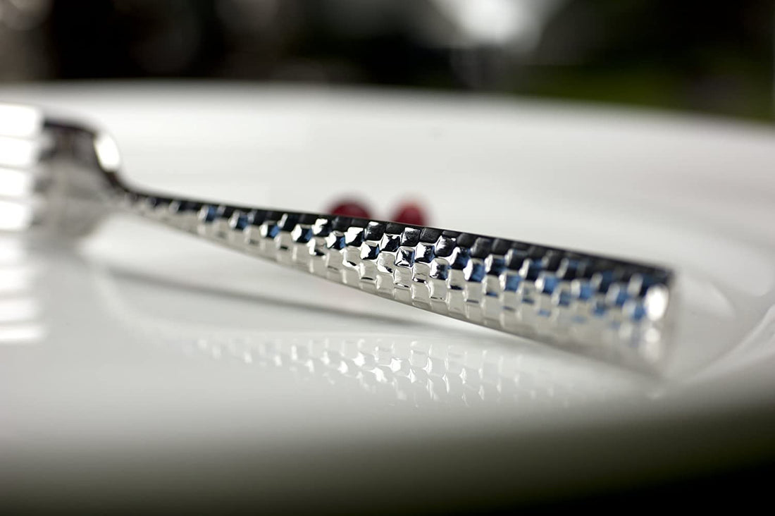 Fortessa - 8" Lucca Faceted Stainless Steel Table Forks, Pack of 12 - 1.5.102.FC.002