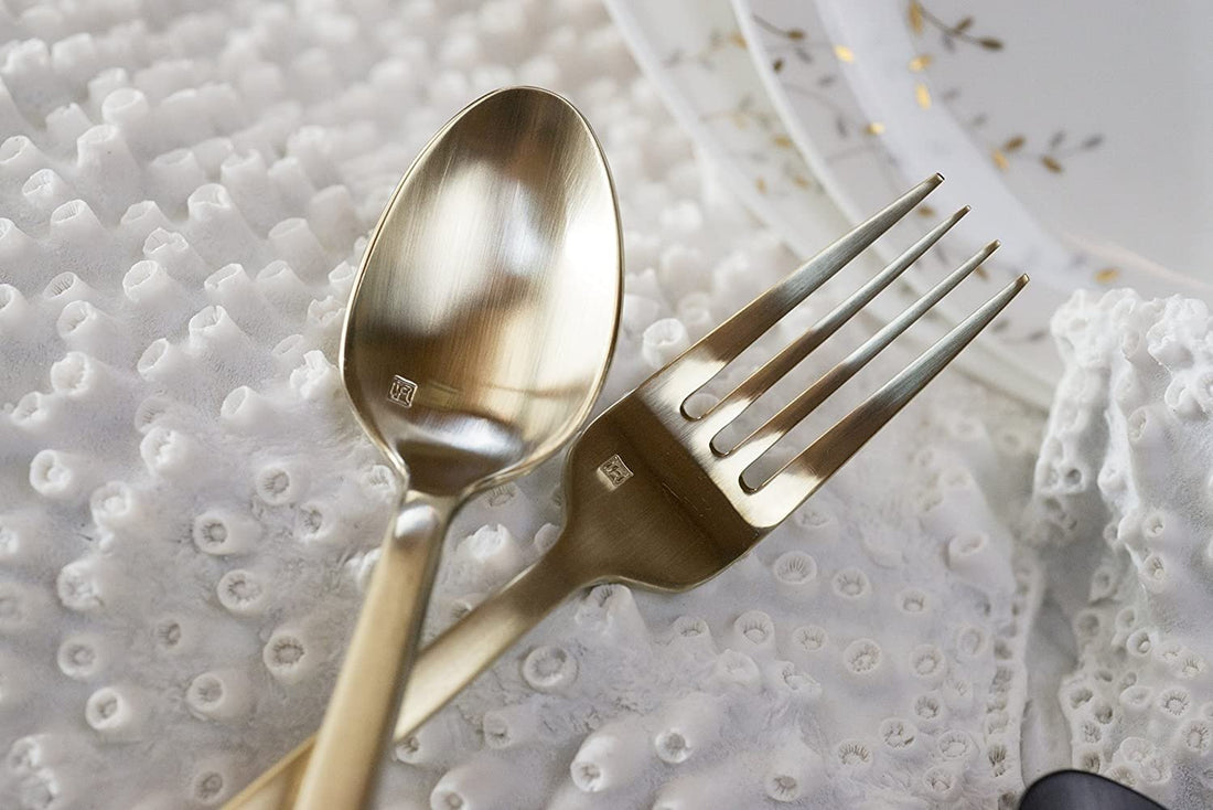 Fortessa - 8.25" Arezzo Brushed Gold Titan PVD Table Forks, Pack of 12 - 1.9B.165.00.002