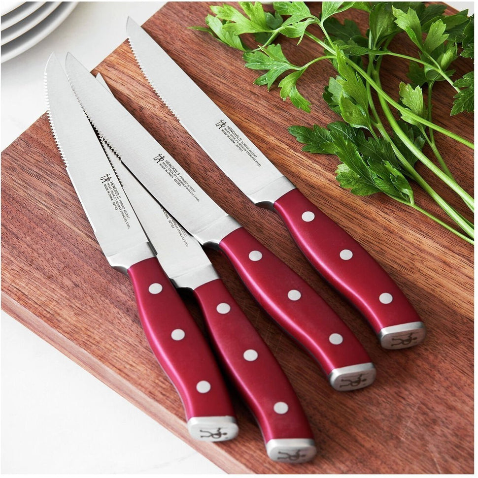 HENCKELS - Forged Accent 4 PC Steak Knife Set with Red Handle - 19547-004