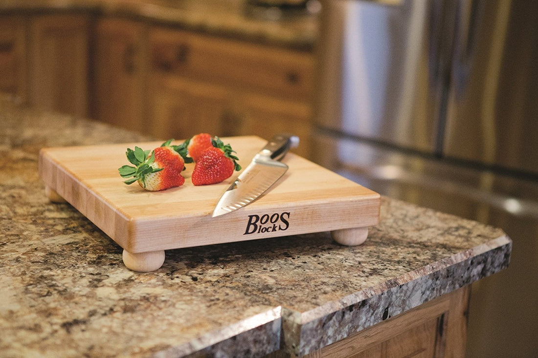 John Boos - 12" x 12" x 1.5" Maple Cutting Board with Wood Bun Feet - B12S