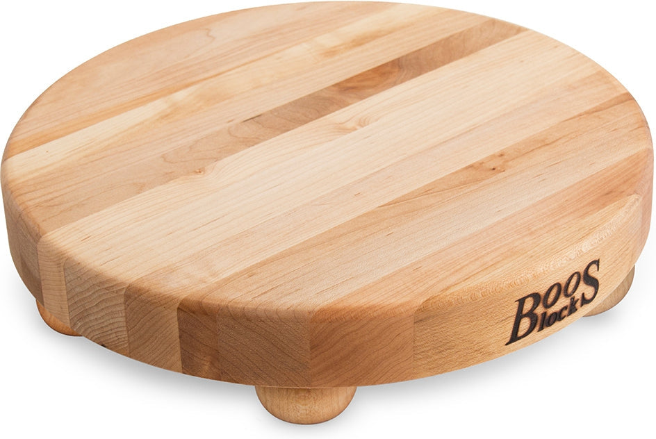 John Boos - 12" x 1.5" Round Maple Cutting Board with Wood Bun Feet - B12R