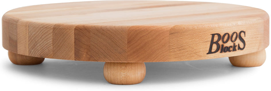 John Boos - 12" x 1.5" Round Maple Cutting Board with Wood Bun Feet - B12R
