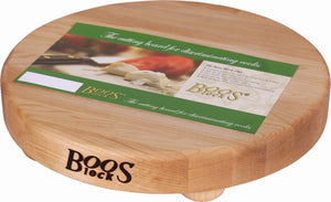 John Boos - 12" x 1.5" Round Maple Cutting Board with Wood Bun Feet - B12R