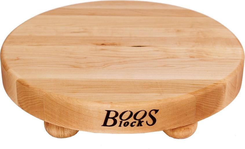 John Boos - 12" x 1.5" Round Maple Cutting Board with Wood Bun Feet - B12R