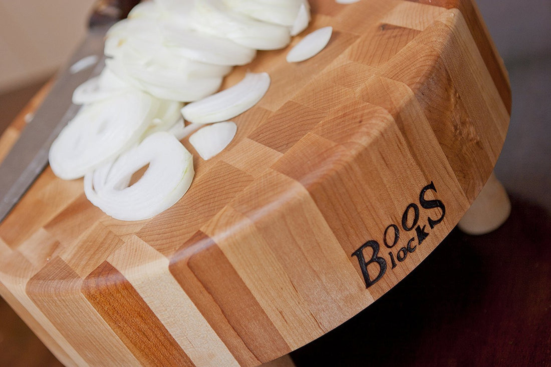 John Boos - 12" x 3" Round Maple Wood End Grain Chopping Block with Feet - MCR1