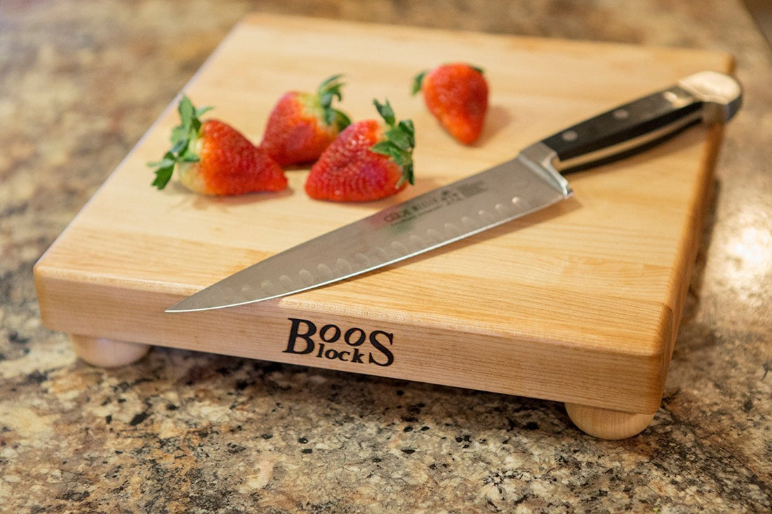 John Boos - 9" x 9" x 1.5" Maple Cutting Board with Wood Bun Feet - B9S