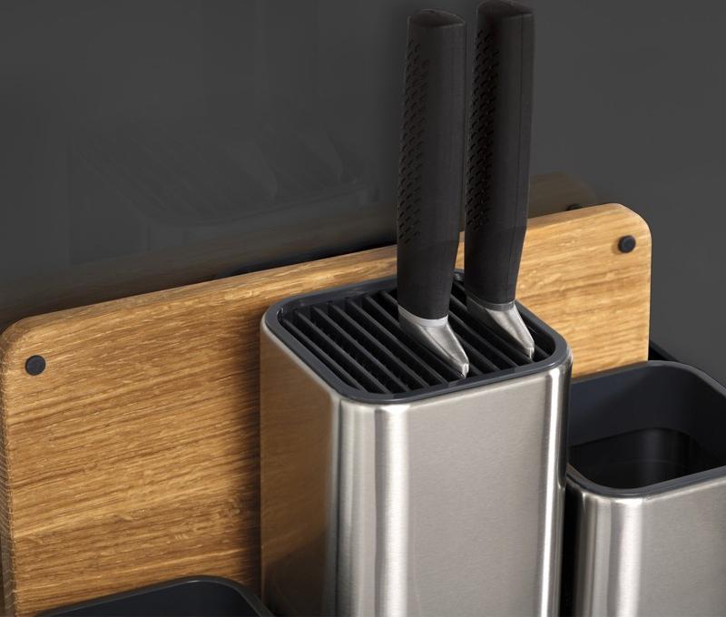 Joseph Joseph - Stainless Steel CounterStore 100 Utensil Organizer with Oak Board - 95026