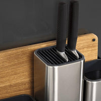 Joseph Joseph - Stainless Steel CounterStore 100 Utensil Organizer with Oak Board - 95026