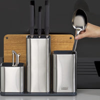 Joseph Joseph - Stainless Steel CounterStore 100 Utensil Organizer with Oak Board - 95026