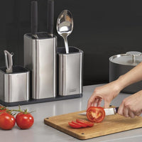 Joseph Joseph - Stainless Steel CounterStore 100 Utensil Organizer with Oak Board - 95026