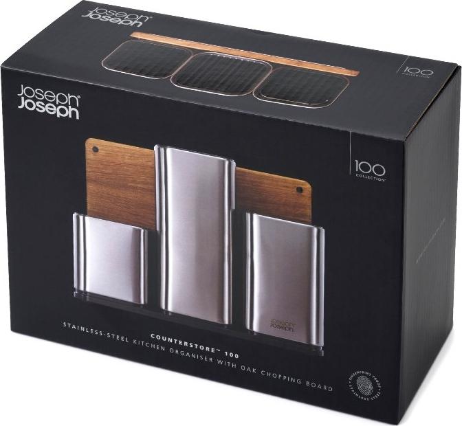 Joseph Joseph - Stainless Steel CounterStore 100 Utensil Organizer with Oak Board - 95026