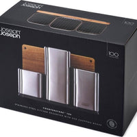Joseph Joseph - Stainless Steel CounterStore 100 Utensil Organizer with Oak Board - 95026