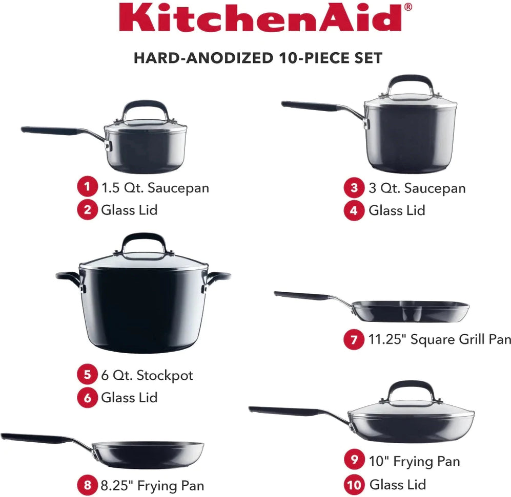 KitchenAid - 10 PC Hard Anodized Nonstick Cookware Set - 84800