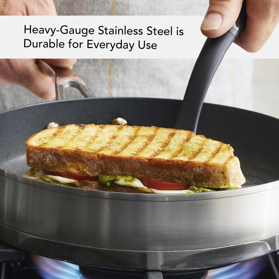 KitchenAid - 10.25"/26 cm 3-Ply Base Brushed Stainless Steel Nonstick Grill Pan 26cm - 71012-TF05