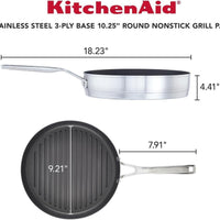 KitchenAid - 10.25"/26 cm 3-Ply Base Brushed Stainless Steel Nonstick Grill Pan 26cm - 71012-TF05