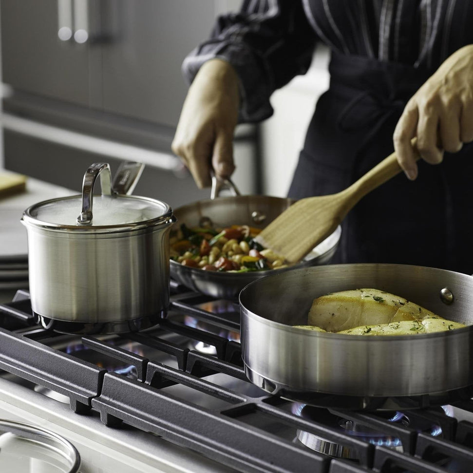 KitchenAid - 11 PC 3-Ply Base Brushed Stainless Steel Cookware Set - 71001-TF05