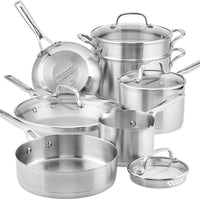 KitchenAid - 11 PC 3-Ply Base Brushed Stainless Steel Cookware Set - 71001-TF05