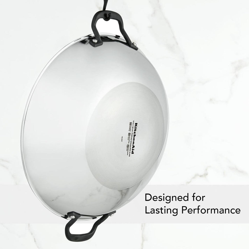 KitchenAid - 15" 5-Ply Clad Polished Stainless Steel Wok 38cm - 30008-TF05