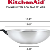 KitchenAid - 15" 5-Ply Clad Polished Stainless Steel Wok 38cm - 30008-TF05
