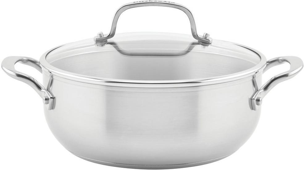 KitchenAid - 4 QT 3-Ply Base Brushed Stainless Steel Casserole with Lid 3.8L - 71011