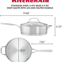 KitchenAid - 4.5 QT 3-Ply Brushed Stainless Steel Saute Pan - 71027