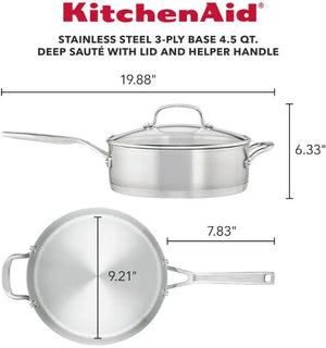 KitchenAid - 4.5 QT 3-Ply Brushed Stainless Steel Saute Pan - 71027