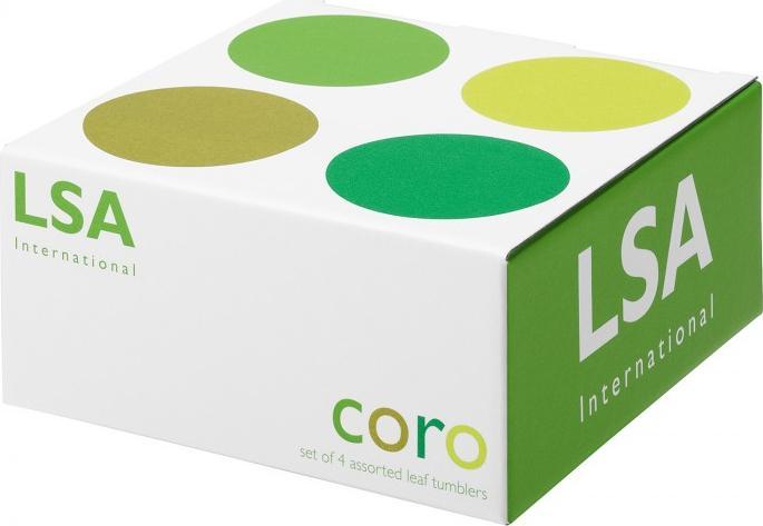 LSA International - Coro, Pack of 4 Tumbler Glasses Assorted Leaf Colours - LG060-09-627