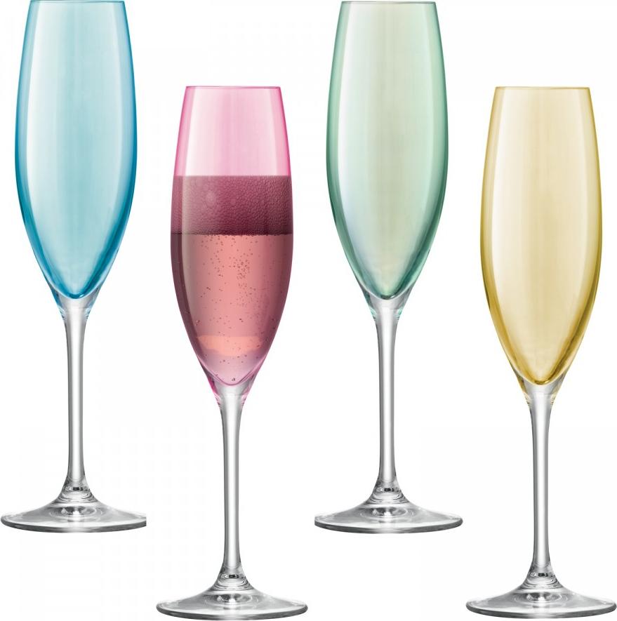 LSA International - Polka, Pack of 4 Assorted Pastel Champagne Flute Glasses - LG978-08-294