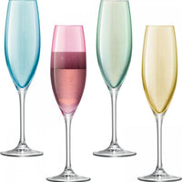 LSA International - Polka, Pack of 4 Assorted Pastel Champagne Flute Glasses - LG978-08-294