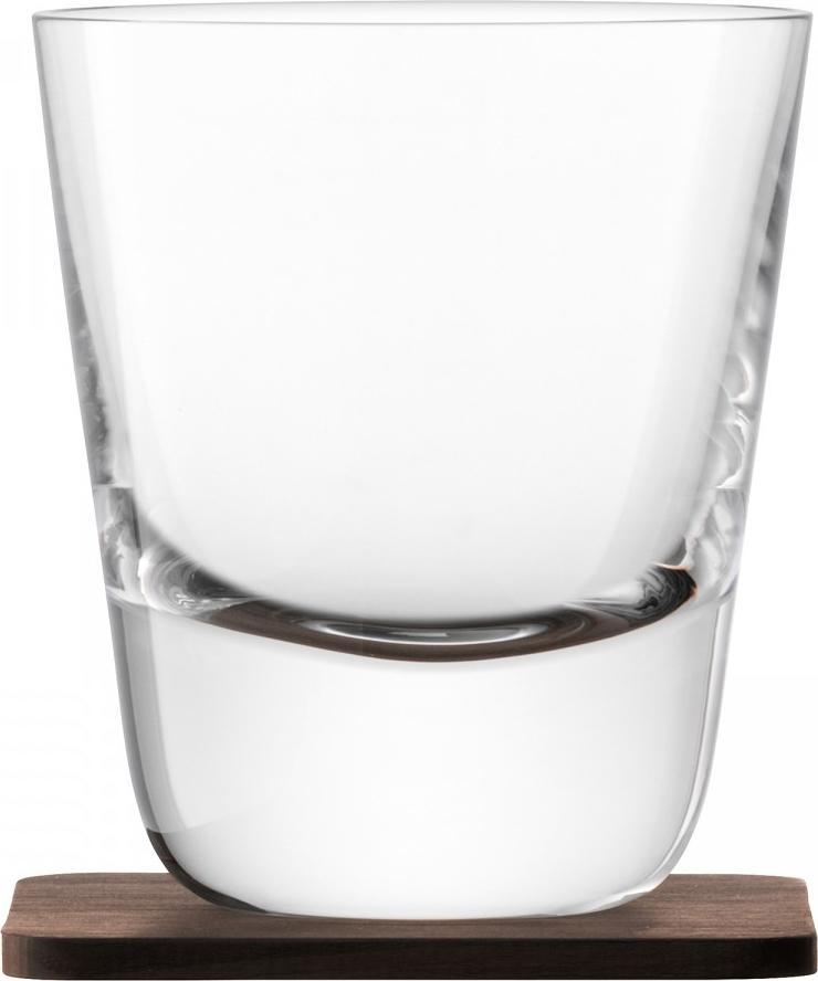 LSA International - Whisky Arran, Pack of 2 Clear Tumbler Glasses & Walnut Coasters - LG1212-09-301