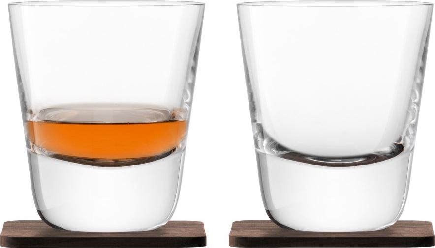 LSA International - Whisky Arran, Pack of 2 Clear Tumbler Glasses & Walnut Coasters - LG1212-09-301