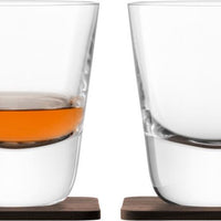 LSA International - Whisky Arran, Pack of 2 Clear Tumbler Glasses & Walnut Coasters - LG1212-09-301