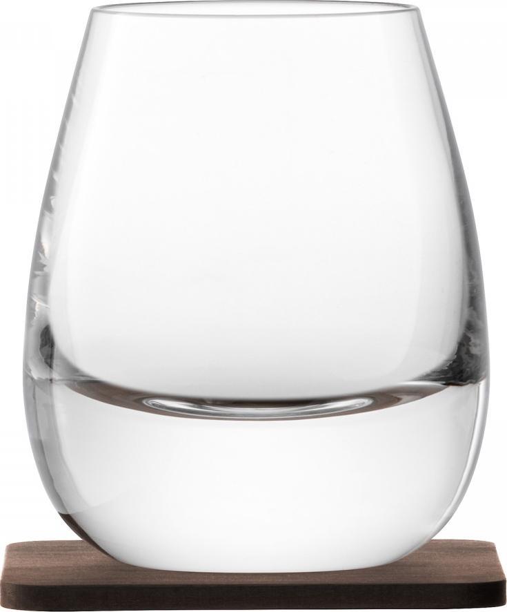 LSA International - Whisky Islay, Pack of 2 Clear Tumbler Glasses & Walnut Coasters - LG1213-09-301