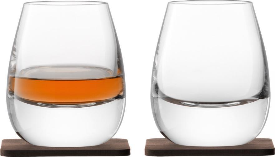 LSA International - Whisky Islay, Pack of 2 Clear Tumbler Glasses & Walnut Coasters - LG1213-09-301