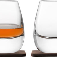 LSA International - Whisky Islay, Pack of 2 Clear Tumbler Glasses & Walnut Coasters - LG1213-09-301