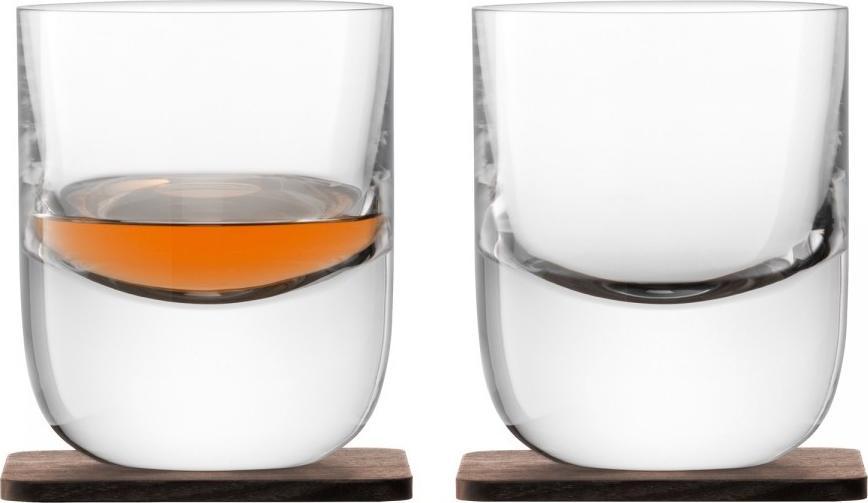 LSA International - Whisky Renfrew, Pack of 2 Clear Tumbler Glasses & Walnut Coasters - LG1211-09-301