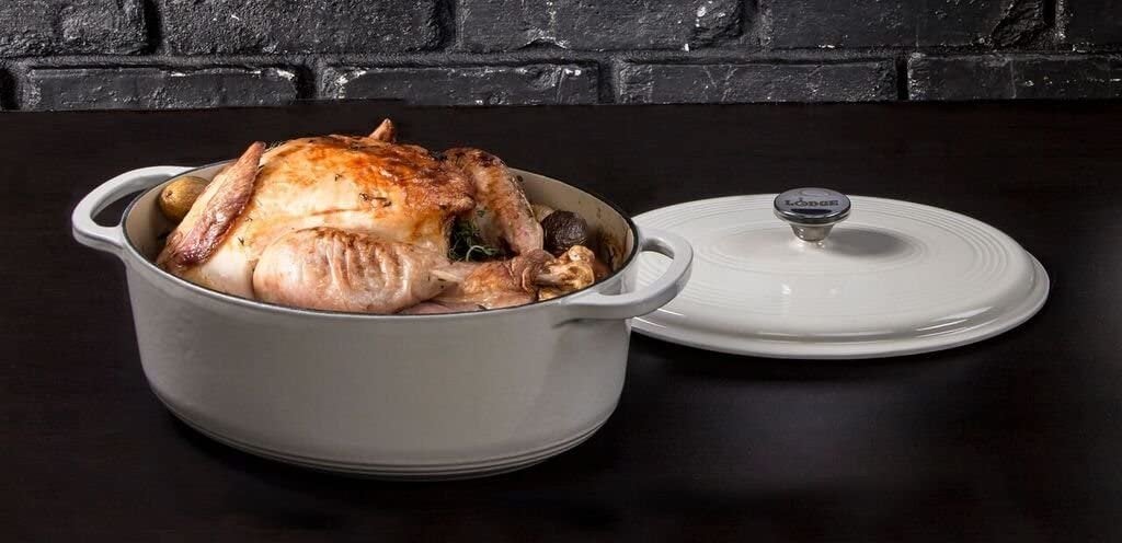 Lodge - 6.6 L Oval Enameled Cast Iron Dutch Oven Oyster - EC7OD13