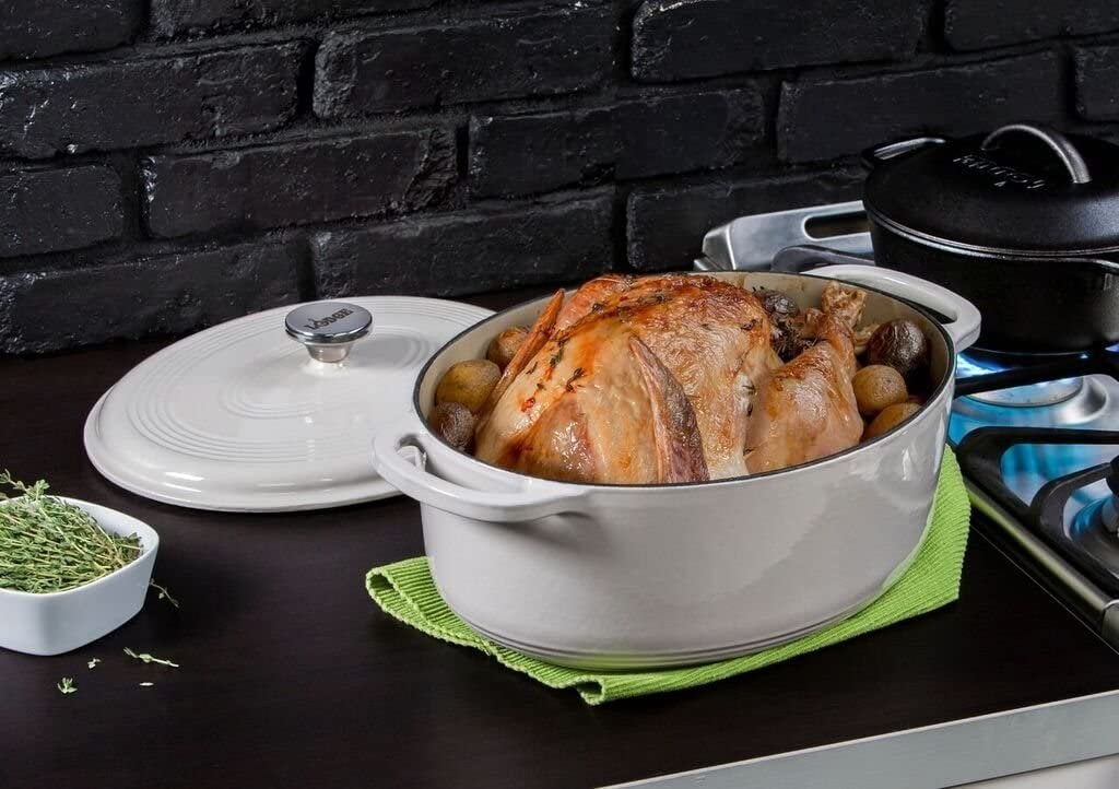 Lodge - 6.6 L Oval Enameled Cast Iron Dutch Oven Oyster - EC7OD13