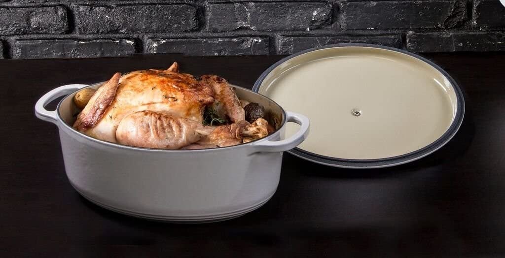 Lodge - 6.6 L Oval Enameled Cast Iron Dutch Oven Oyster - EC7OD13