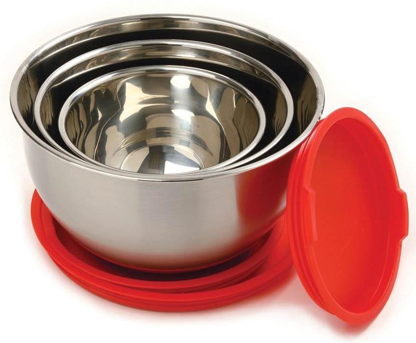 Norpro - 3 Piece Stainless Steel Grip Bowls with Lids - 10446