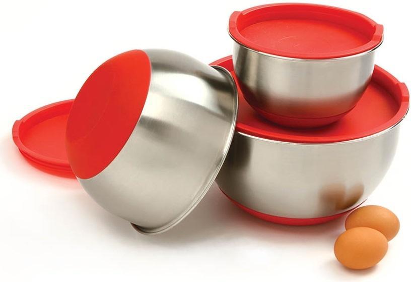 Norpro - 3 Piece Stainless Steel Grip Bowls with Lids - 10446