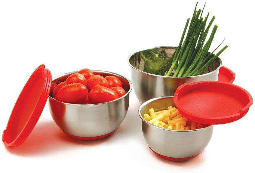Norpro - 3 Piece Stainless Steel Grip Bowls with Lids - 10446