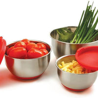 Norpro - 3 Piece Stainless Steel Grip Bowls with Lids - 10446