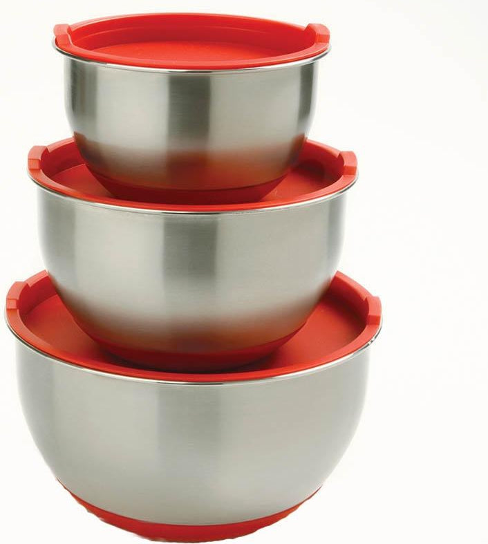 Norpro - 3 Piece Stainless Steel Grip Bowls with Lids - 10446