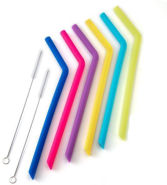 Norpro - 6 Reusable Silicone Straws with 2 Cleaning Brushes - 407