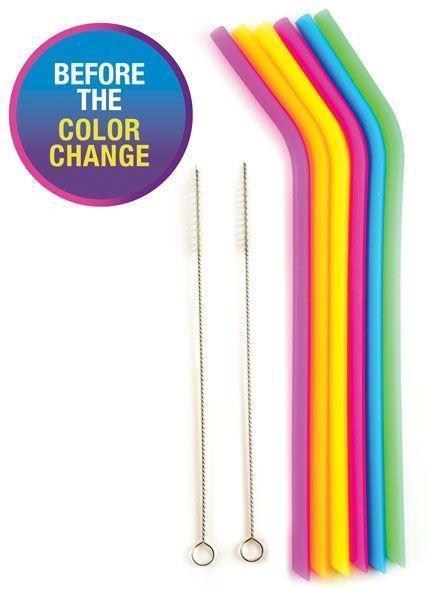 Norpro - 6 Silicone Colour Changing Straws with 2 Cleaning Brushes - 4030