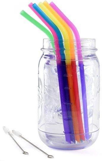 Norpro - 6 Silicone Colour Changing Straws with 2 Cleaning Brushes - 4030