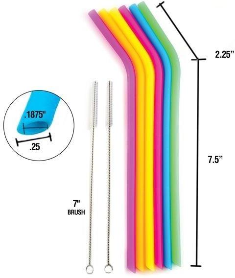 Norpro - 6 Silicone Colour Changing Straws with 2 Cleaning Brushes - 4030