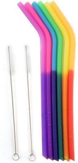 Norpro - 6 Silicone Colour Changing Straws with 2 Cleaning Brushes - 4030